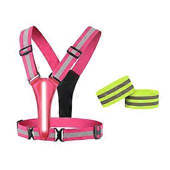 Elastic Rechargeable LED Safety Vest for Men Outdoor Pink
