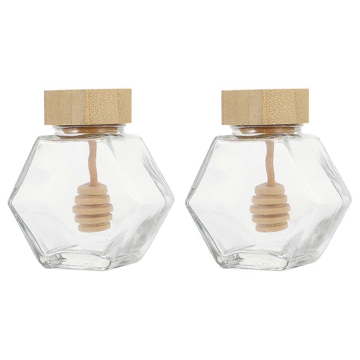 Honiggläser, 4 Stück, transparent, mit Holzdeckel