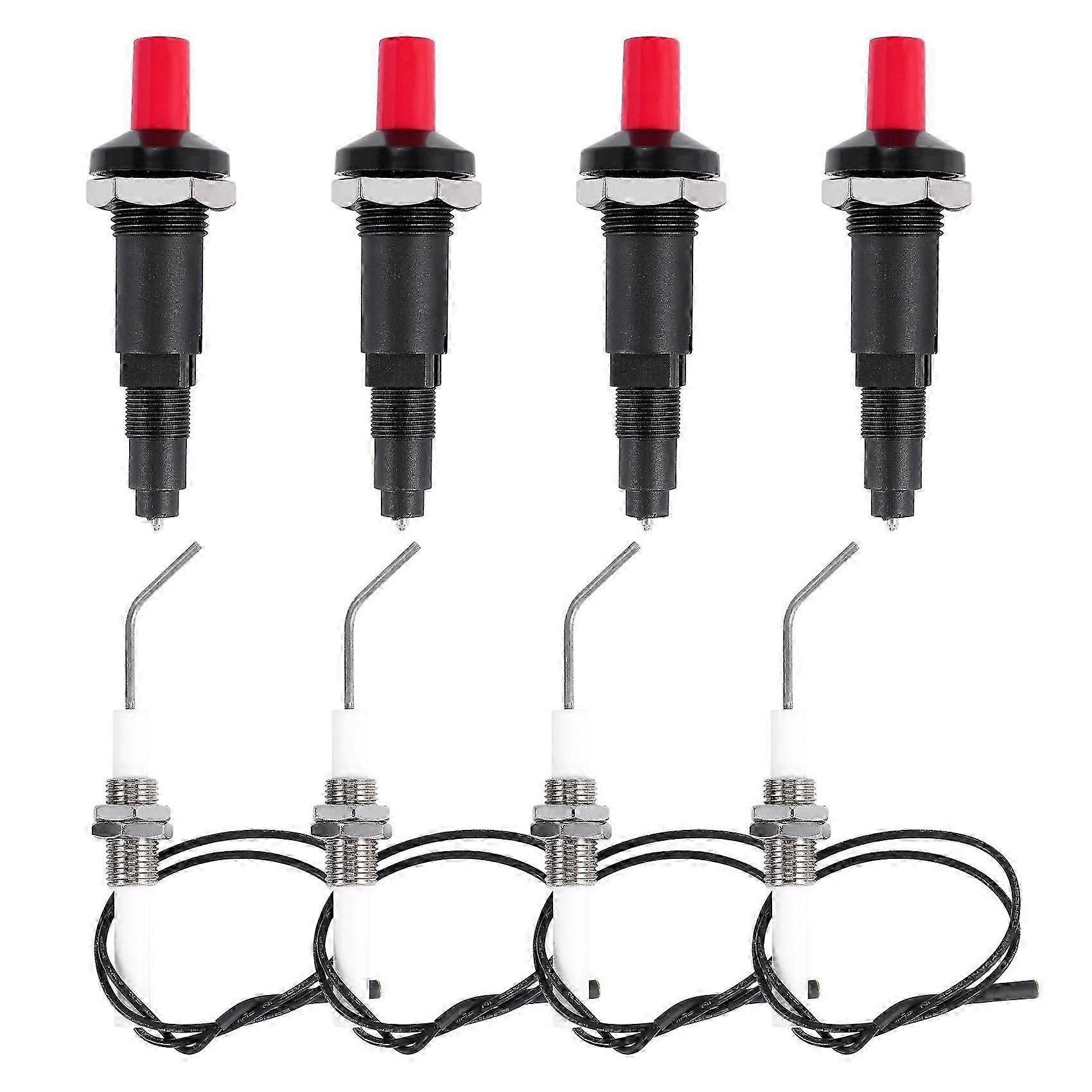 4 Pieces Propane Push-Type Piezo Igniter Kit with Threaded Ceramic Electrode Ignition Plug Wire 30 c