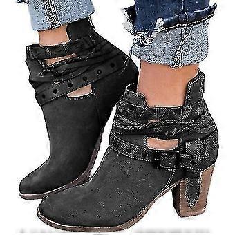 Stiefeletten mit Blockabsatz, Schnallenriemen und seitlichem Reißverschluss, weiches Wildleder, lässige Winter- und Herbststiefel, 6 cm Absatz