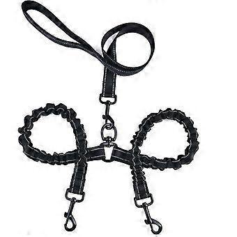 Dobbelt hundesnor - Reflekterende elastisk materiale - 360 stødabsorbering - Filtfri - Gåture/træning med to hunde
