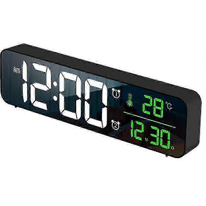 Digital Alarm Clock Mirror Wall Clock with Date Temperature Large Digits