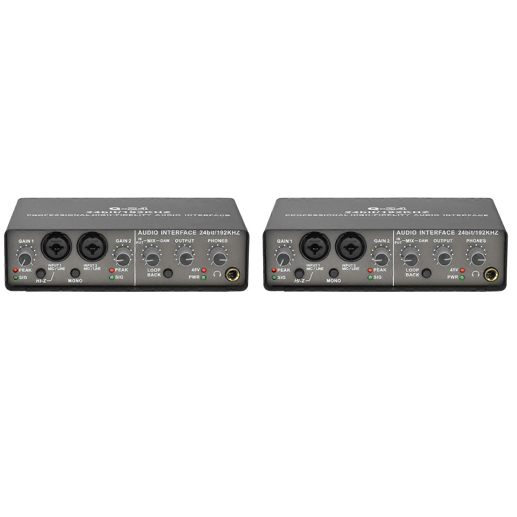 2X 24Bit 192KHz Audio Interface 2 Input Sound Card for Electric Guitar Loopback External Studio PC Recording