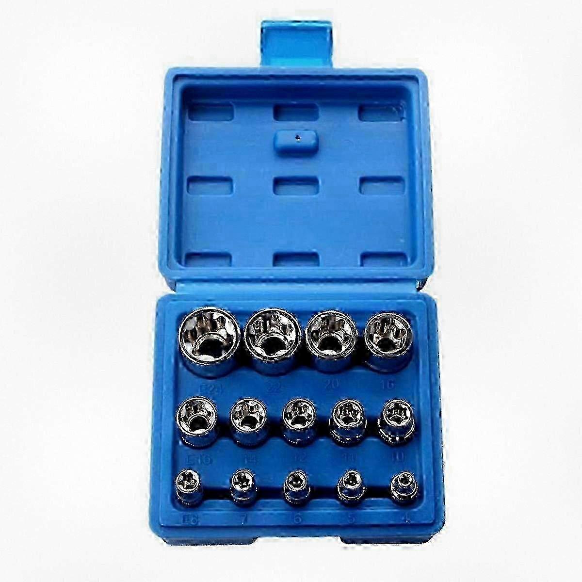 14pcs Female E Torx Socket Set E4 to E24 External Hex Bit Insert Nut 26-27