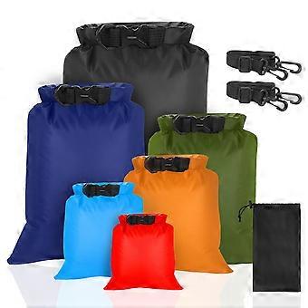 Bolsas impermeáveis, leves, conjunto de 6 unidades, com capacidades de 1,5/2,5/3/3,5/5/8 litros, em cores variadas.