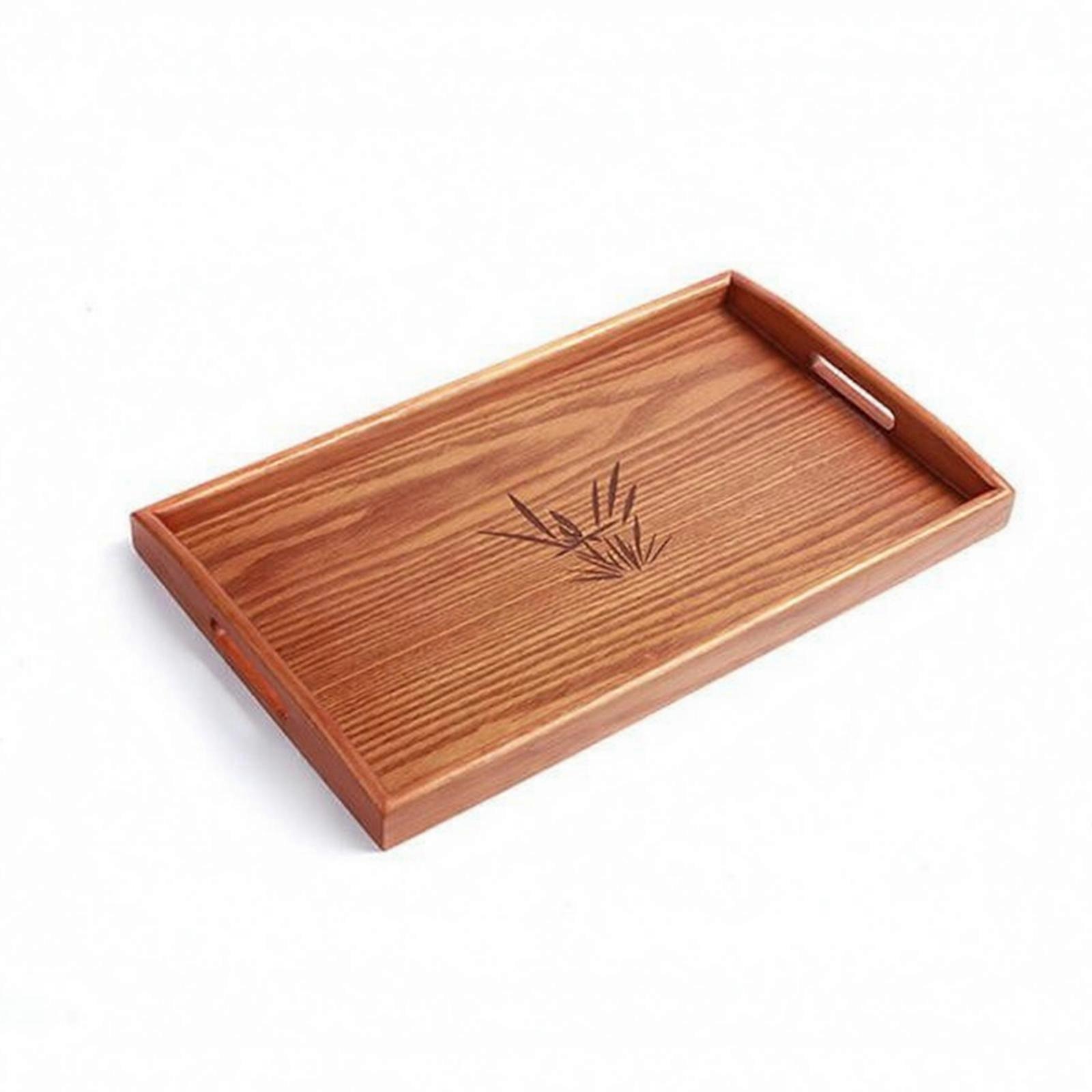 Bamboo Serving Tray Raised Edges Rectangular Serving Tray Flat Base Household
