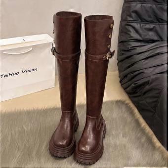 Winterstiefel für Damen, hohe Stiefel (über dem Knie), modisch, geeignet für Nachtclubs, Schlupfstiefel, lange Stiefel, mit Plateausohle, Damenschuhe.