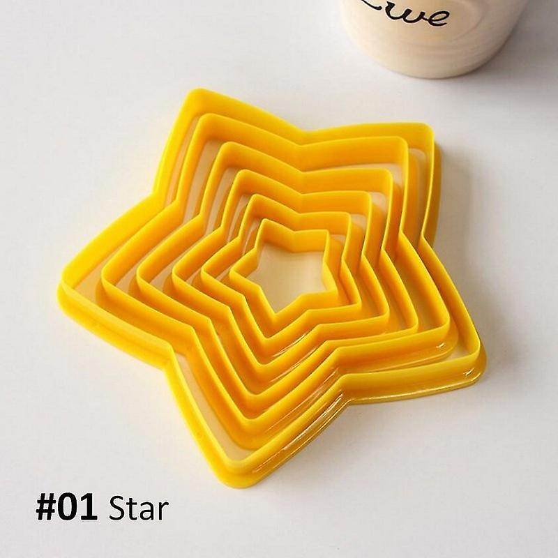 6pcs 3d Diy Heart Star Christmas Tree Cookies Cake Cutter Mold Set Baking Tool For Christmas Day(color:orange,red)