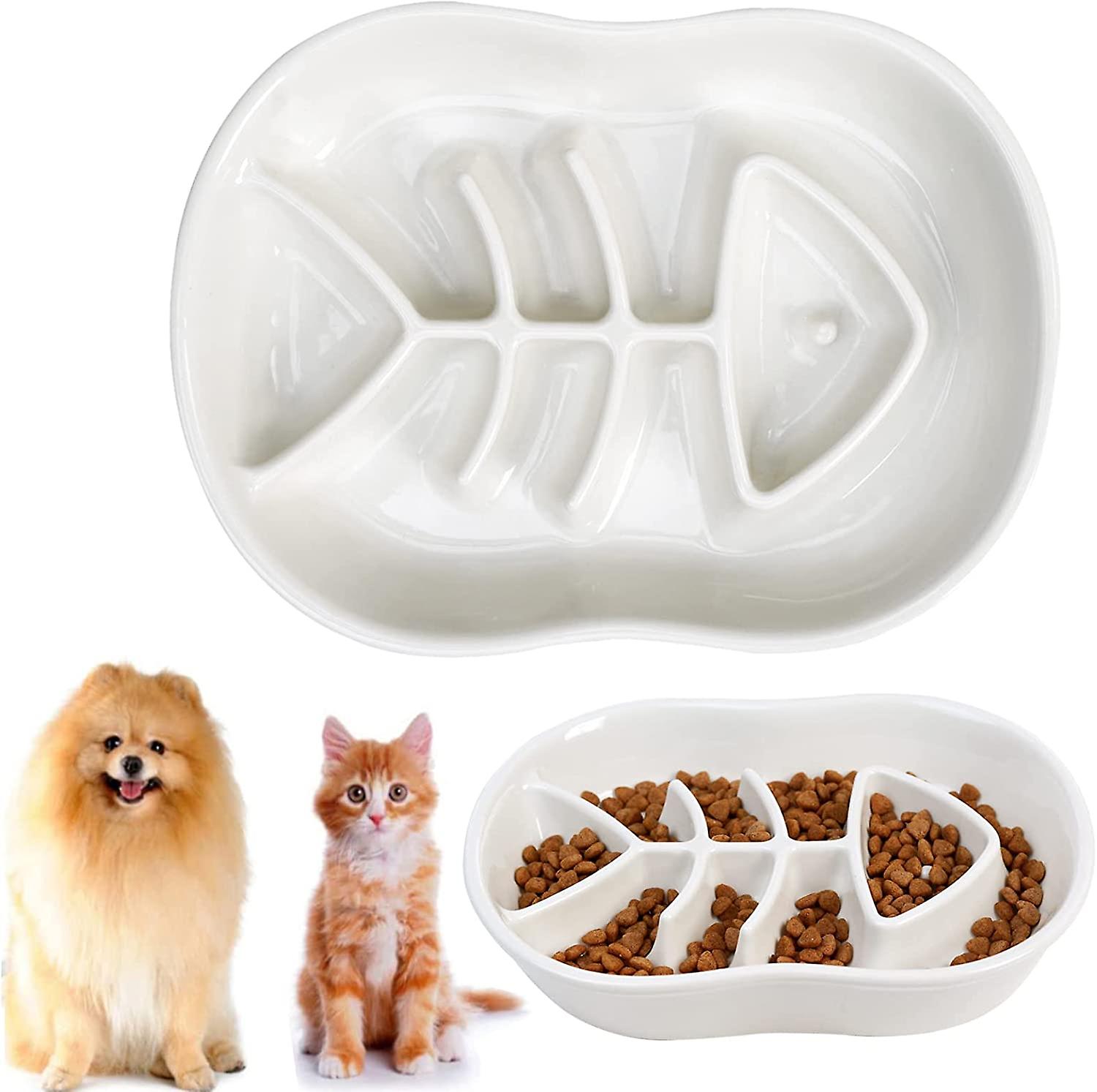 Unique Fishbone Fun Interactive Design Feeder Bowl,Preventing Pet Feeder Anti Gulping Healthy Eating Diet Pet Bowls Against Bloat,Indigestion and Obes