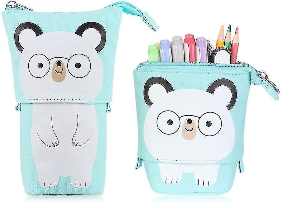 Cartoon Cute Bear Pencil Pouch Canvas Pen Bag Standing Stationery Case Holder Box Compatib