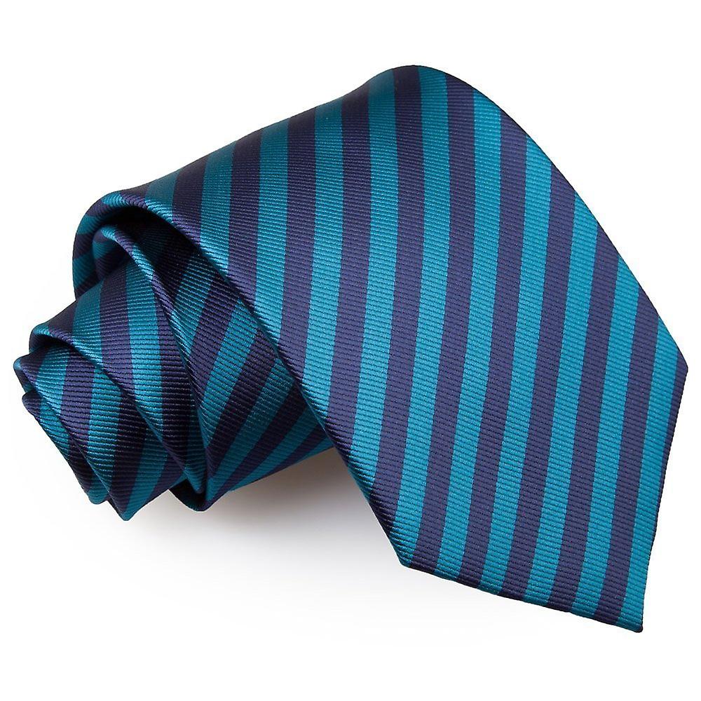 Navy Blue and Teal Thin Stripe Tie