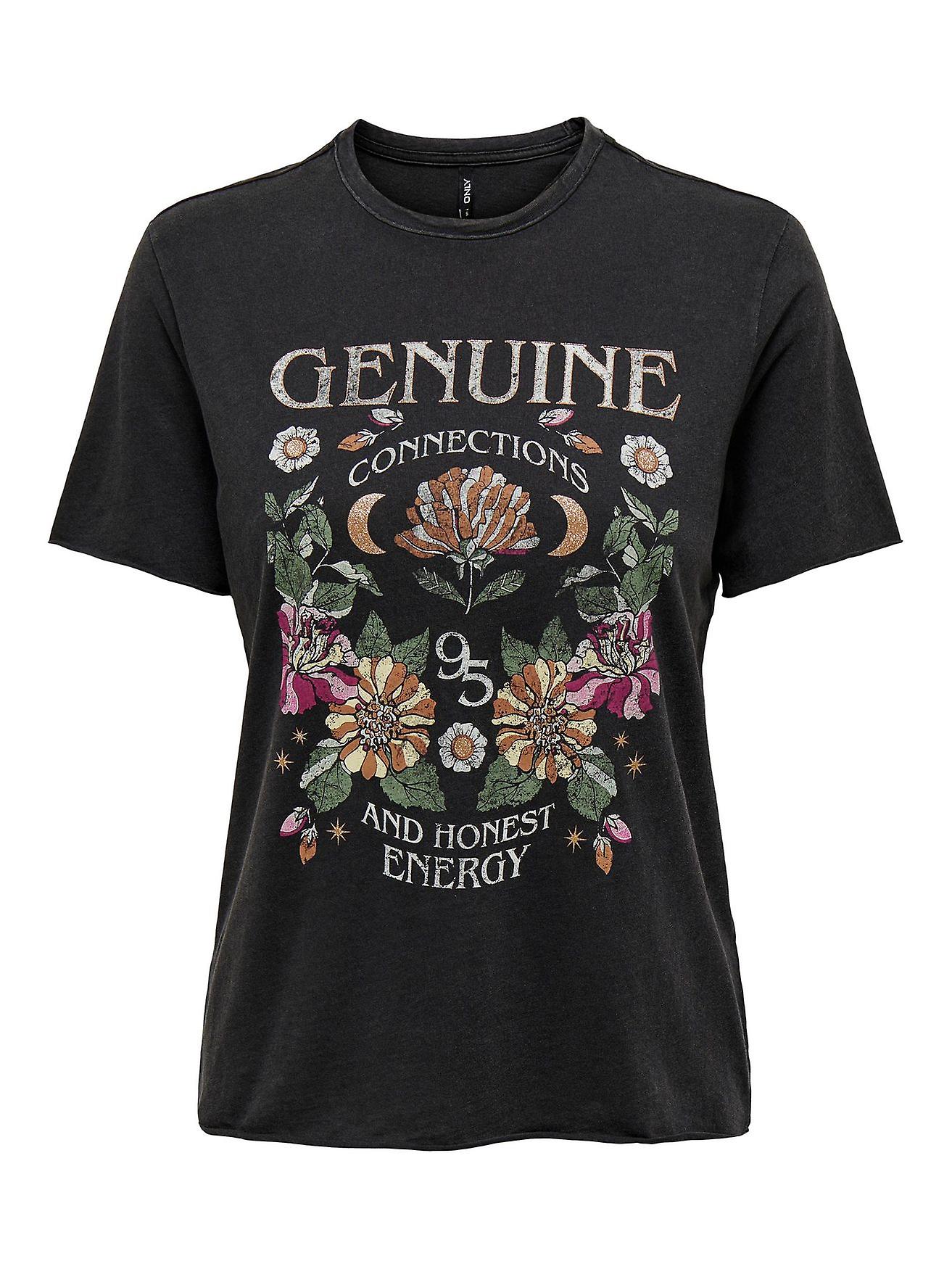 TYLKO damski T-shirt z nadrukiem z krótkim rękawem z okrągłym dekoltem z czcionką ONLLUCY