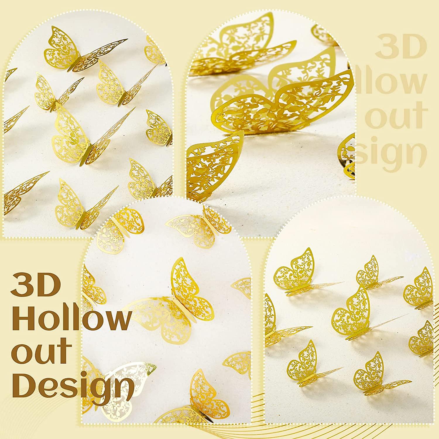 12 Pieces 3 Sizes Hollow Butterflies Wall Stickers 3D Butterflies Wall