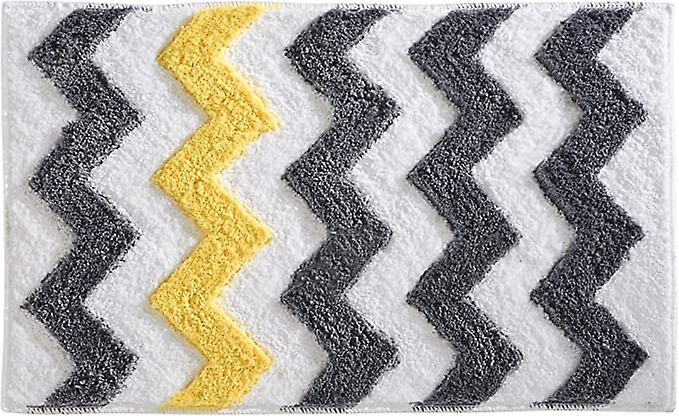 Chevron Shower Mat, Microfiber Polyester Quick Dry Non-Slip Bath Mat with Zig Pattern, Grey/Yellow