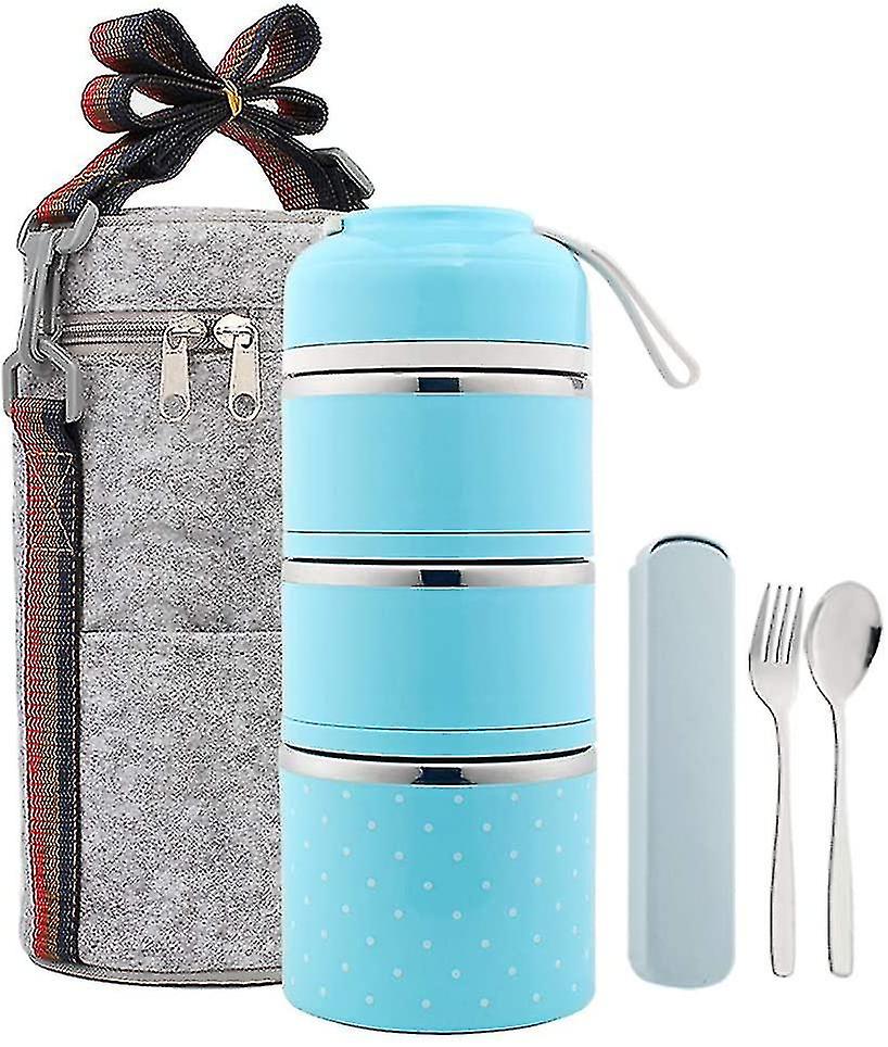 Lunch Box, Insulated Leak Proof Stainless Steel Lunch Box Container, 3 Stackable