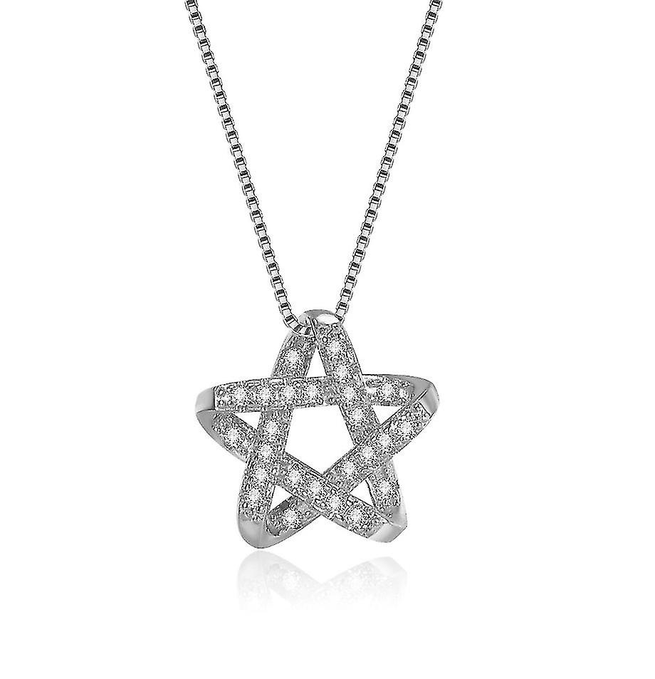 One Piece S925 Sterling Silver Pentagram Necklace Star Pendant Silver Not Fading