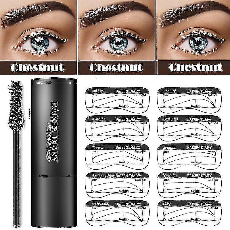 One Step Eyebrow Stamp Kit Eyebrow Stamp +10 Stencils Eyebrow +brush