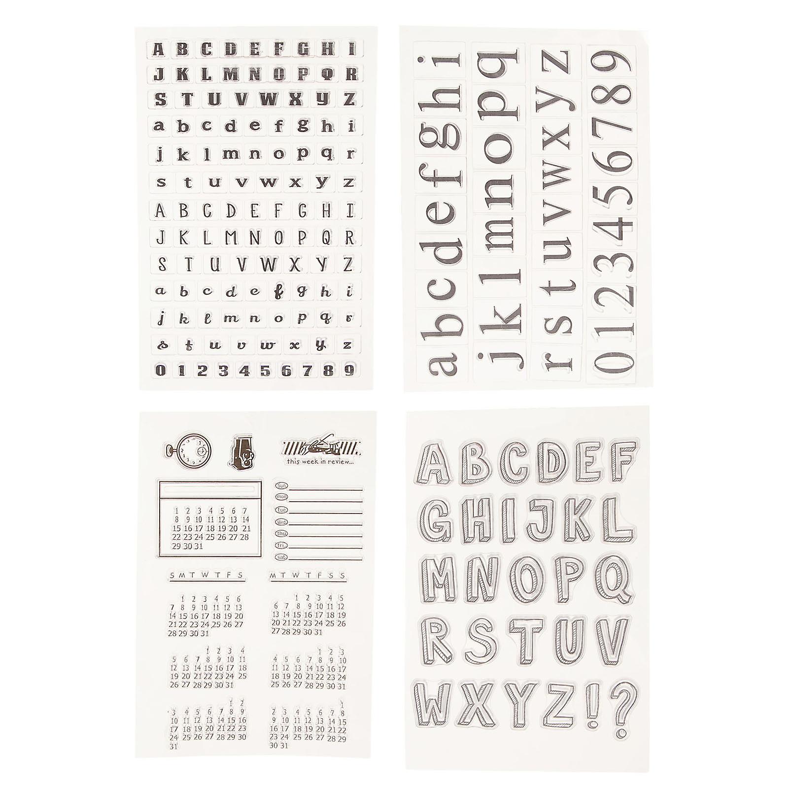4 Sheets Numerals Alphabet Silicone Stamp Clear Embossing Folder for Scrapbook Paper Cards Photo Album Making