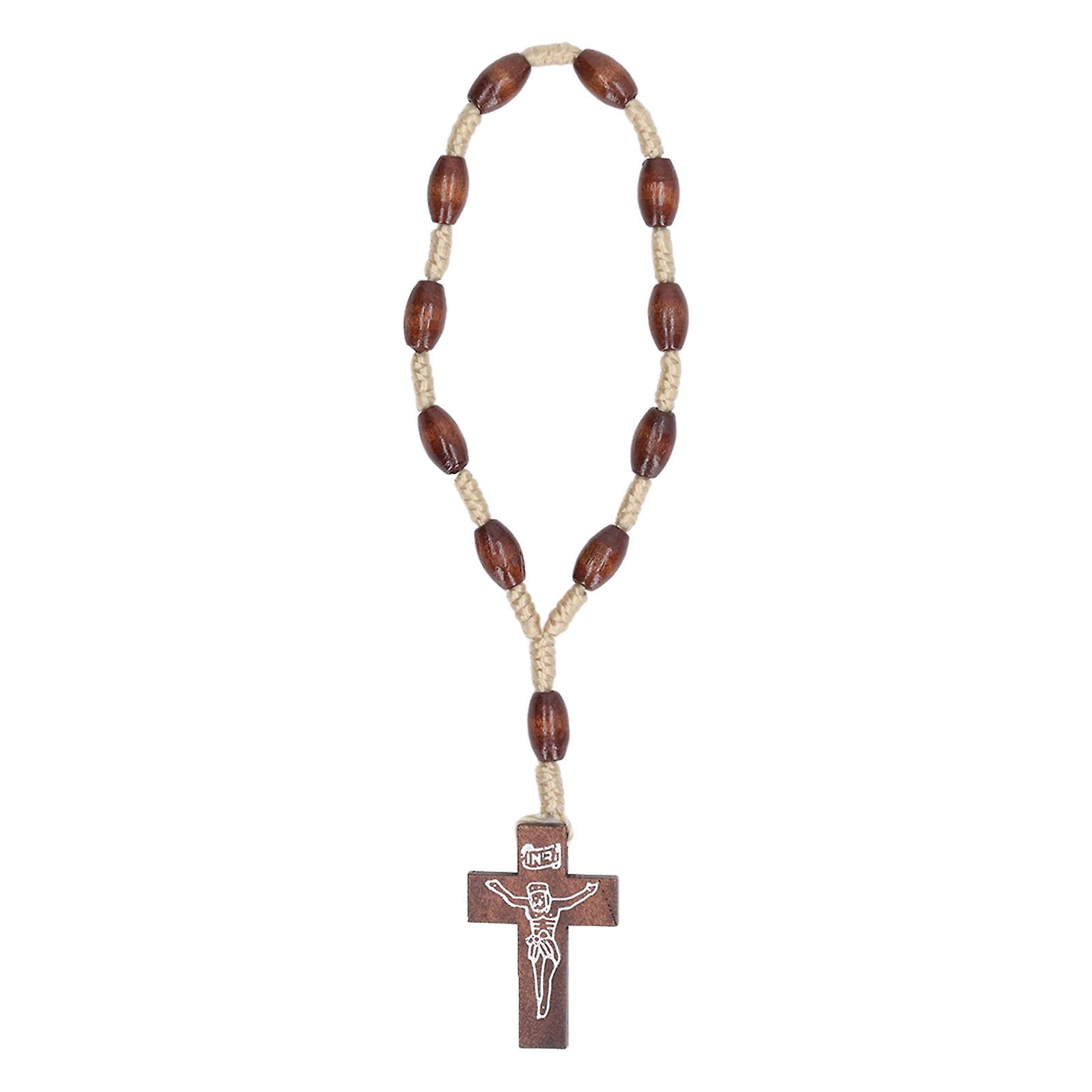 Wooden Rosary Small Portable Strong Wood Crucifix Style Hand Carved Catholic Rosary for Baptism Cathedral