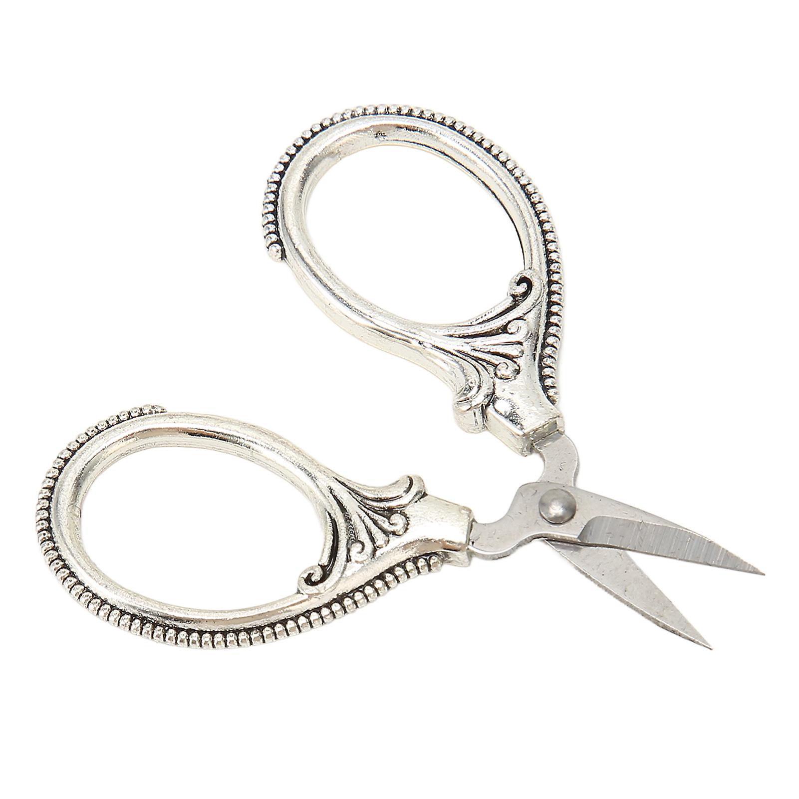Embroidery Sewing Thread Mini Retro Scissors Stainless Steel Needlework Pocket Scissors Antique Silver 