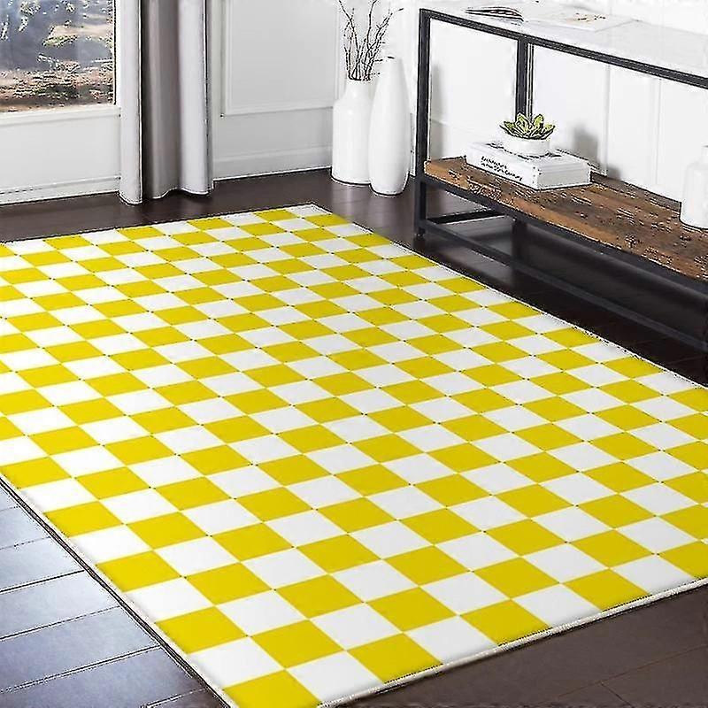 Checkerboard tæppe til stuen Moderne sofabord gulvmåtte Nordic Green og White Grid Bedroo
