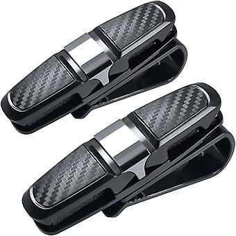 Conjunto de 2 Suportes para Óculos para Quebra-Sol de Carro, Suporte para Óculos de Sol e Grau com Clipe para Cartão de Ingresso - Preto