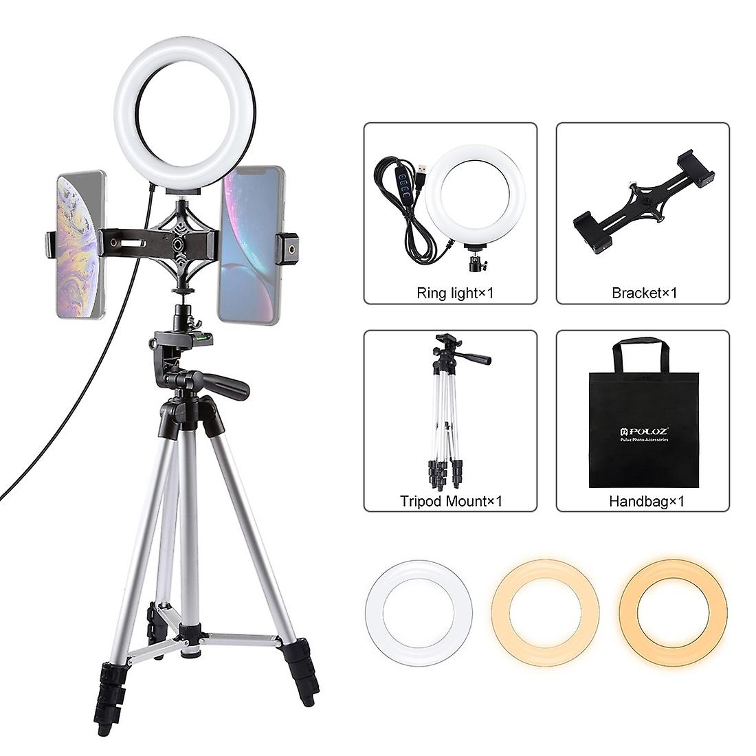 PULUZ Tripod Mount + Phone Bracket + 6.2 inch  Ring Light