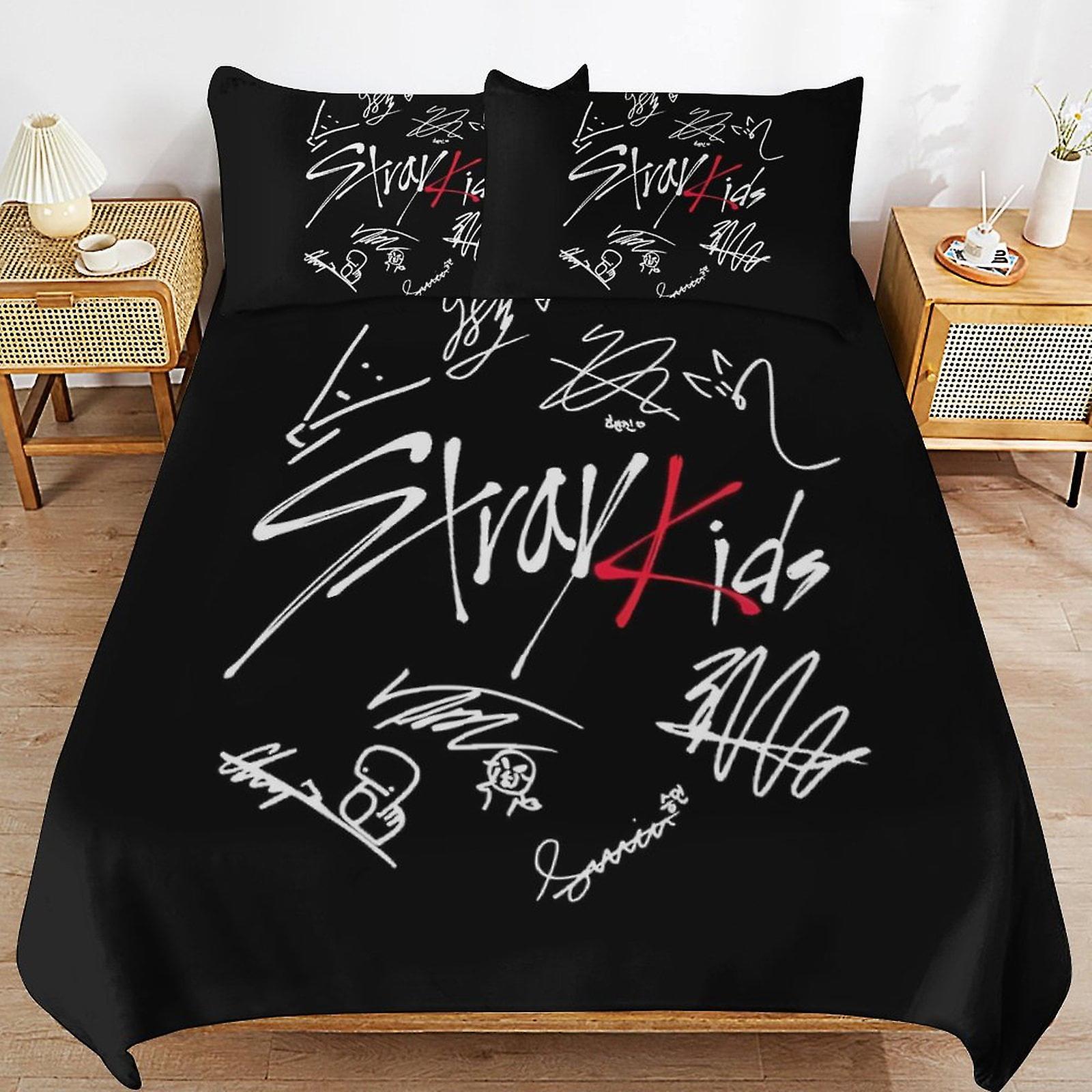 Kpop Stray Barnsäng Påslakan Mikrofiber Sängkläder Uppsättningar 3D-tryckta lätta 3-delade täcken, 1 påslakan och 2 kudde Shams för barn pojkar 