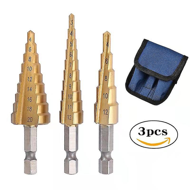 Hexagon Shank Step Drill Pagoda Drill Straight Groove Titanium-plated Step Drill Set Three-piece Pag