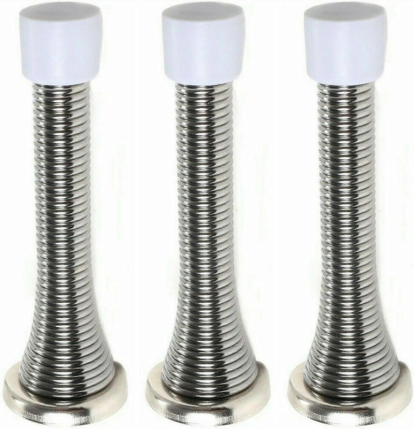 3 PCS Wall Mounted Chrome Spring Door Stop Sprung Stopper Skirting Board Buffer