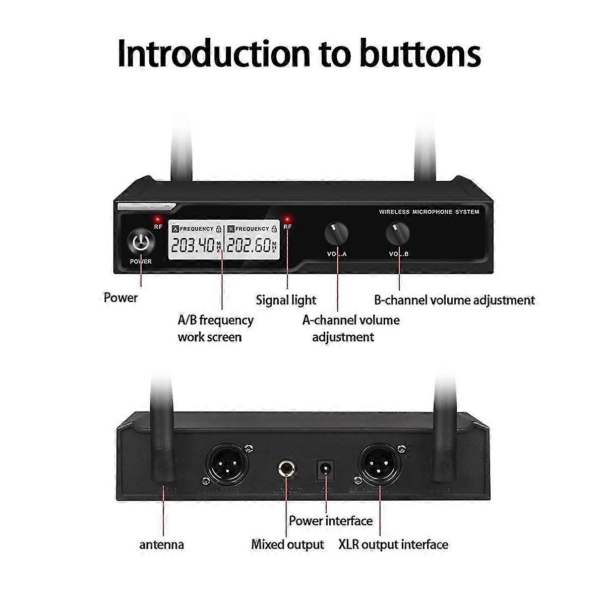 Wireless Microphone Handheld Dual Channel Vhf One To Two Microphone For Karaoke Wedding Party Band