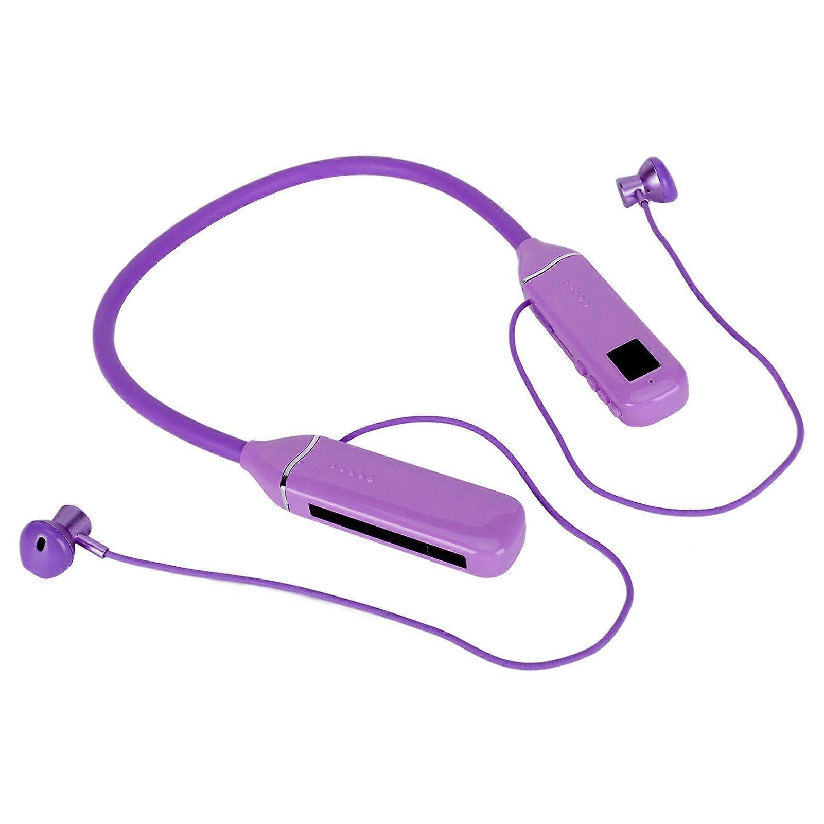 Bluetooth Neckband Headphone LED Power Display Memory Card Playback Magnetic Earbuds Headset with RGB Backlight Purple 