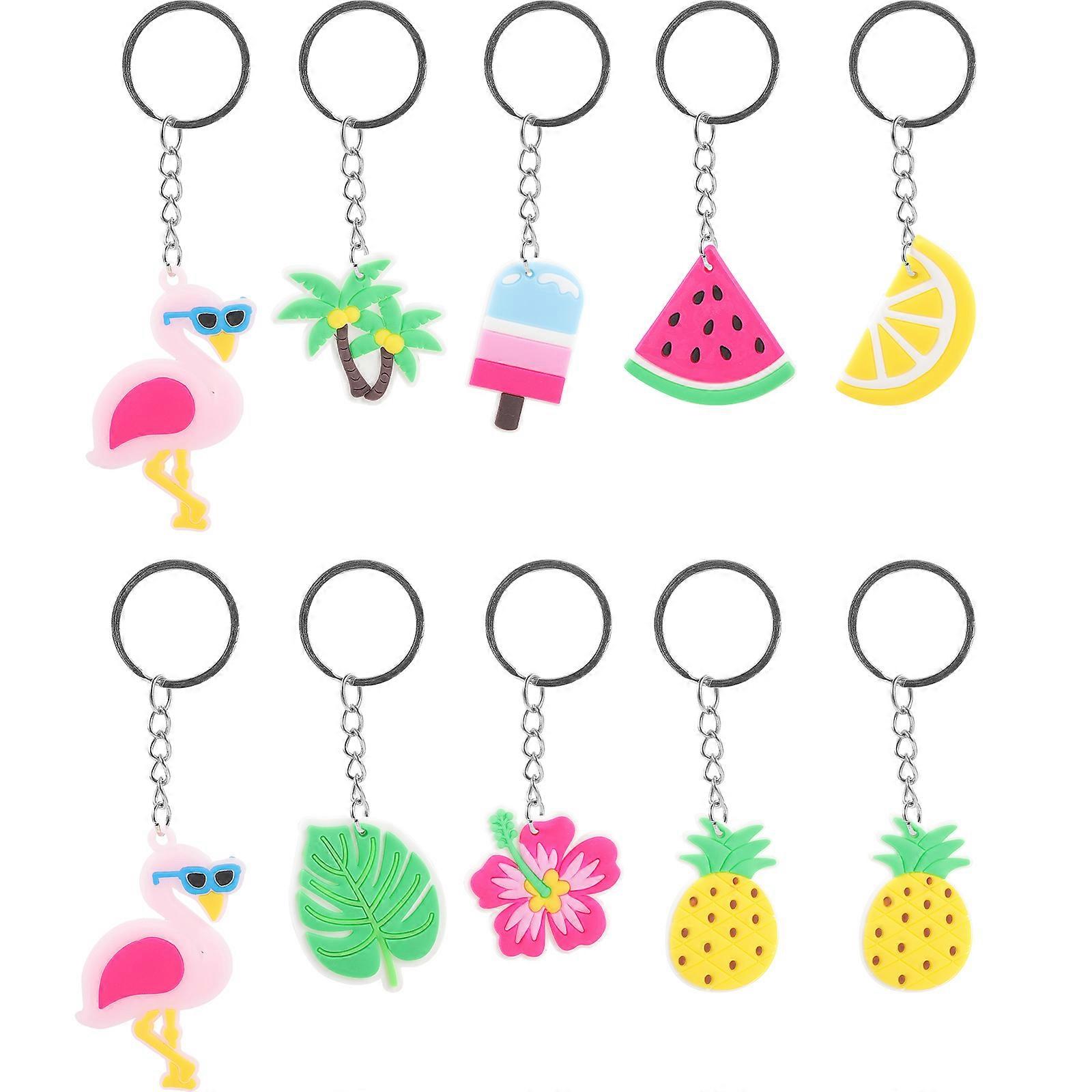 10Pcs Summer Keychains Tropical Hawaiian Keychains Hawaii Style Key Chain Ornaments Hanging Decors (Random Style)
