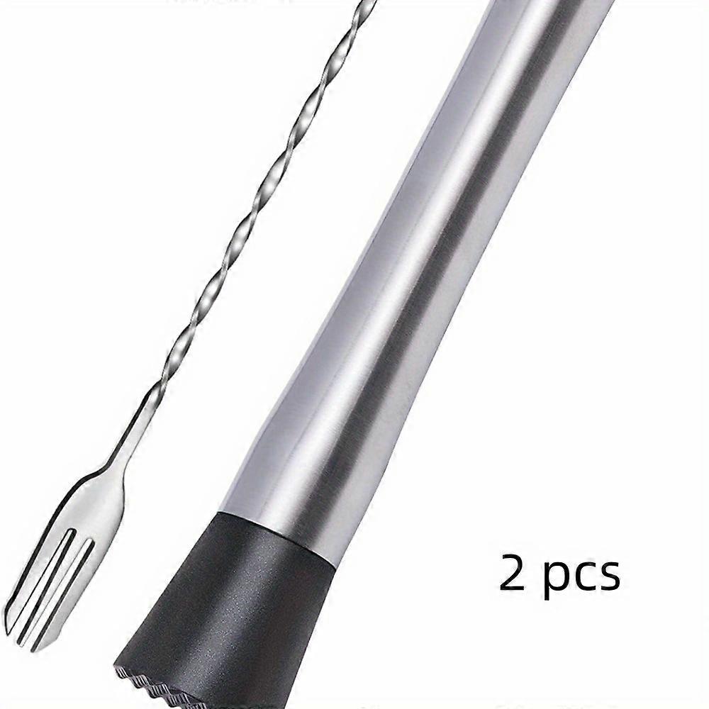Stainless Steel Cocktail Muddler and Mixing Spoon Set, 2 Pcs Professional Bar Tools for Home Bartending and Drink Mixing