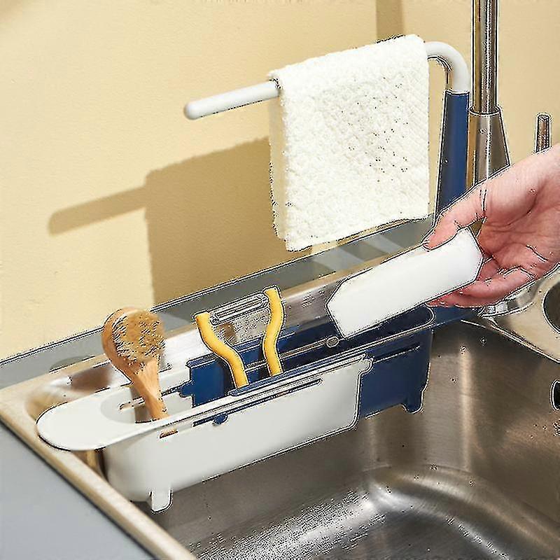 Kitchen Telescopic Sink Rack Shelf Sponge Drain Expandable Storage Basket Rack
