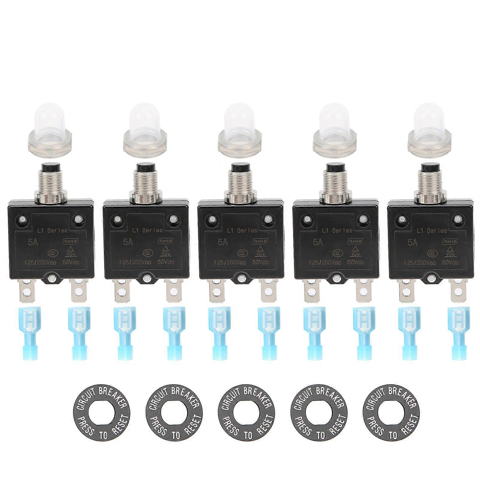 5a Thermal Circuit Breaker With Quick Connect Terminals Waterproof Cap Kit Push Button Manual Reset