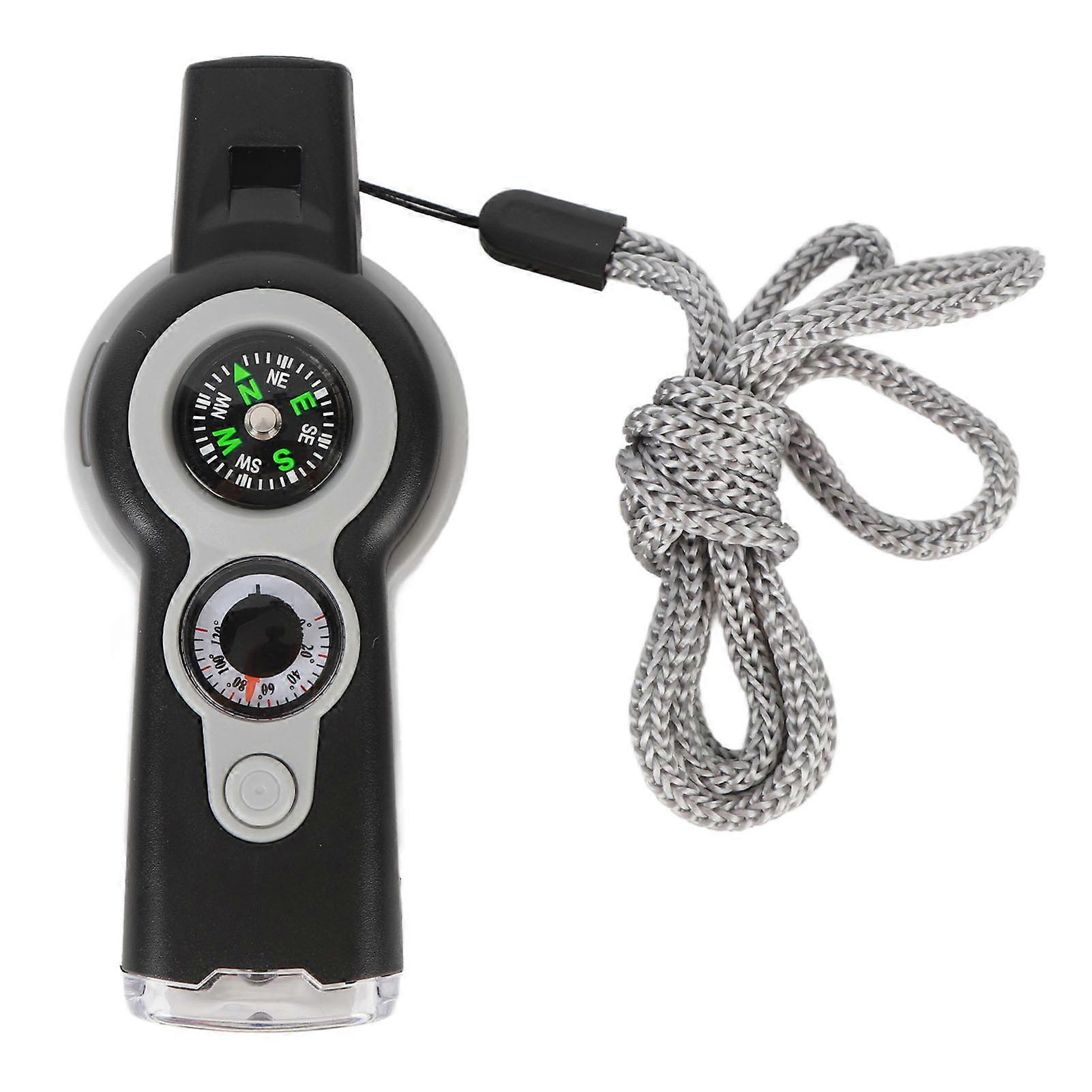 7 In 1 Emergency Survival Whistle Led Light Thermometer Compass Multi Function Whistle For Hiking Climbing Gray White