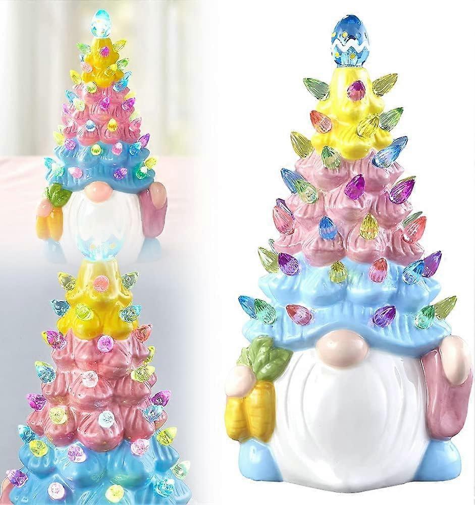 Easter Decorations - 6.5 Lighted Up Gnomes Resin Easter Tree with Multicolored Lights -  easter decor