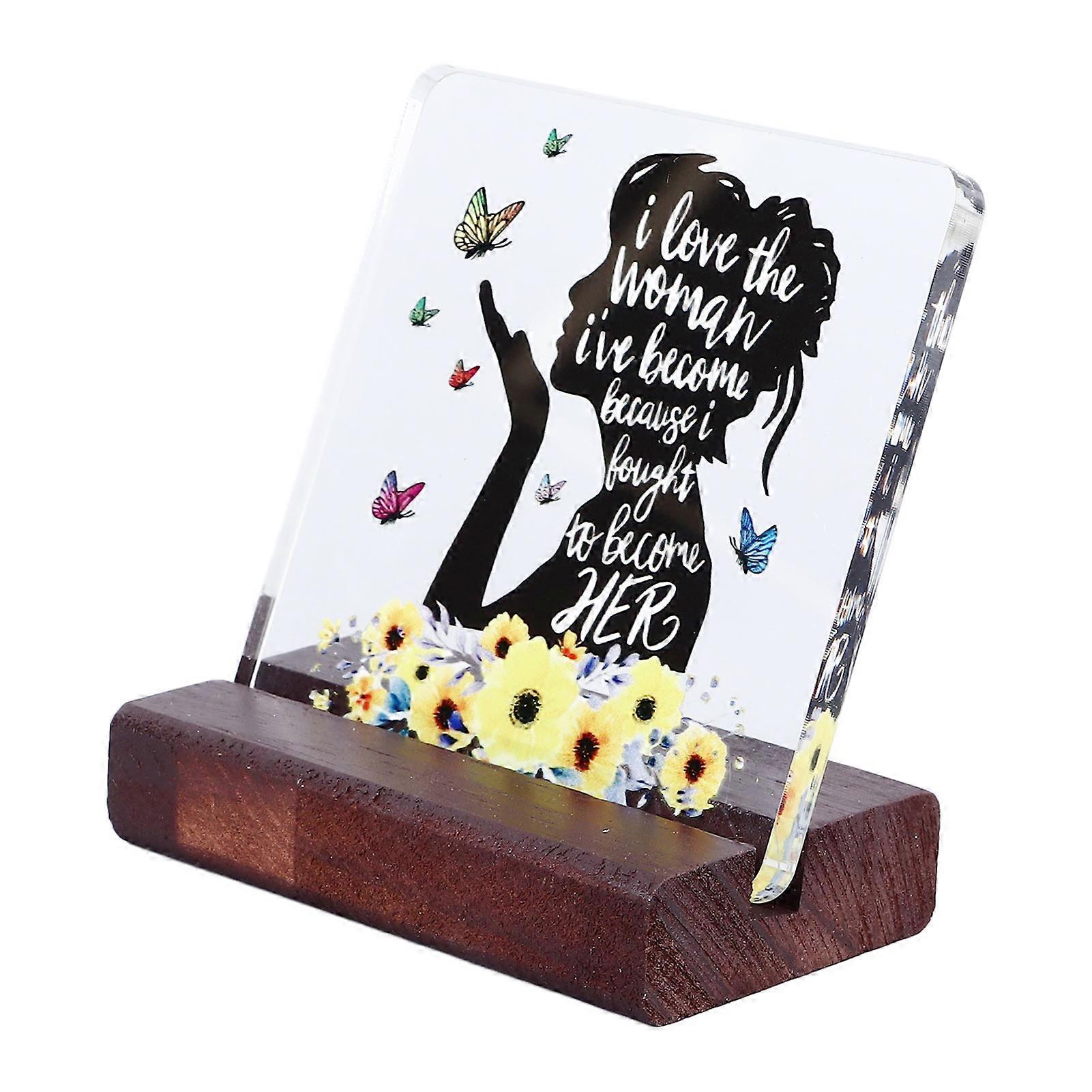 デスク励ましサインクリア素朴な厚いアクリルデスク装飾サインナイトスタンドコーヒーテーブル用ウッドスタンド付き