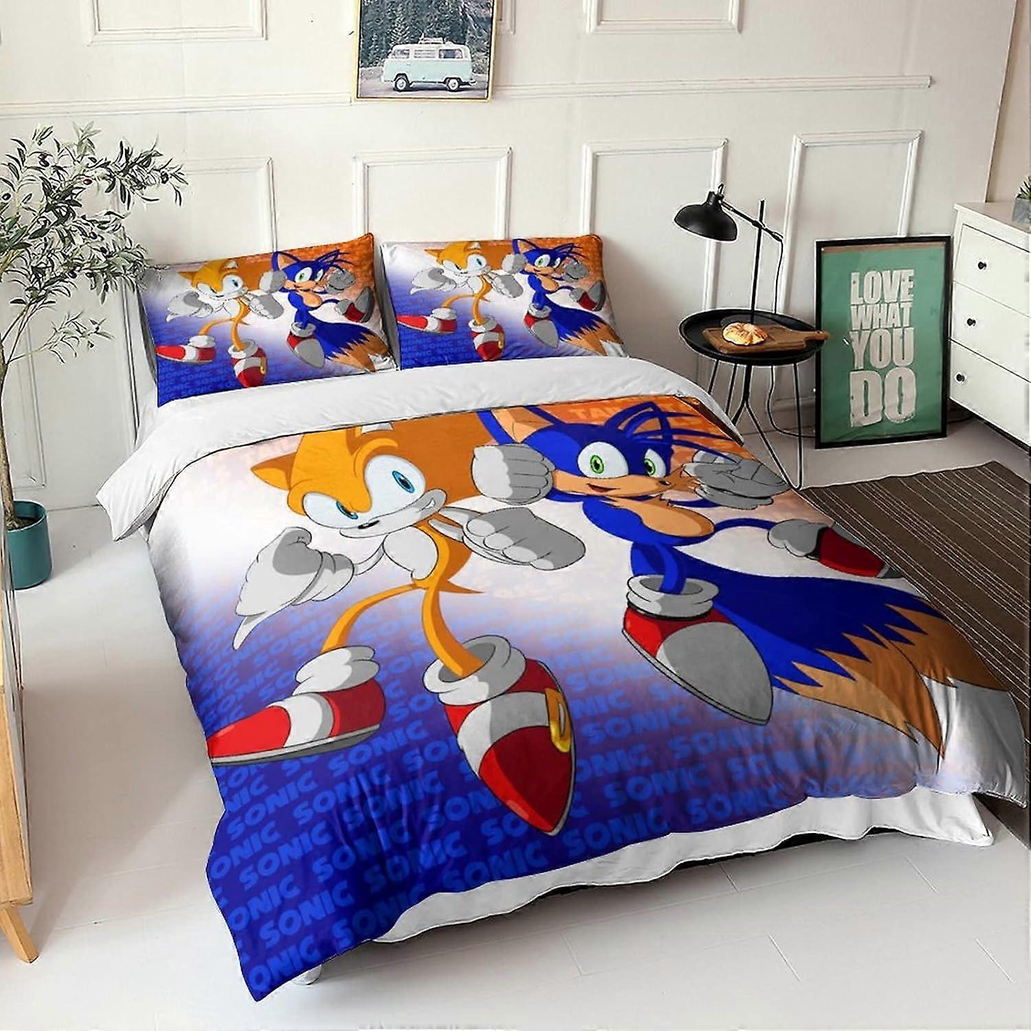 Sonic D Print Bettwäsche-Set Bettbezug-Set Mikrofaser-Bettdecken-Sets -weicher und bequemer Doppel-Bettbezugx 135*200 CM
