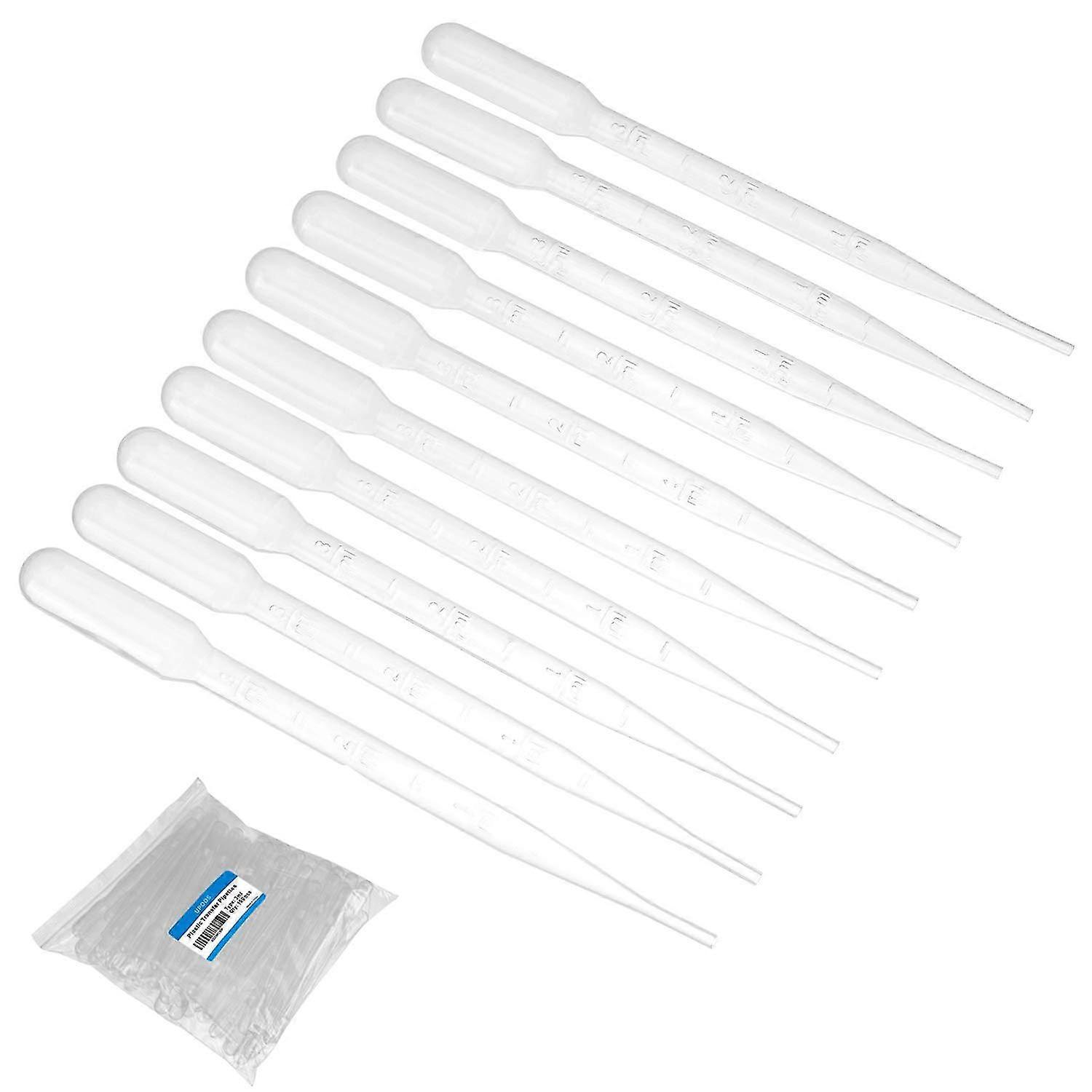 100 Pcs Plastic Transfer Pipettes Dropper, 3ml Clear Disposable Graduated Pasteur Pipette