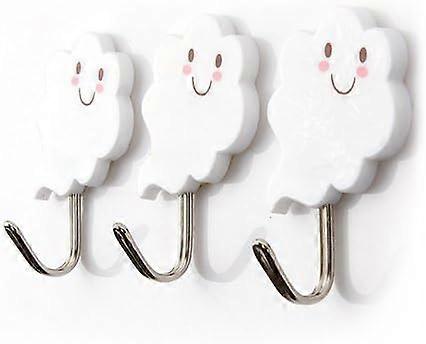3PCS Creative Wall Hook Stainless Steel Wall Hook Extra Adhesive Waterproof Hook - Cute White Cloud Plastic