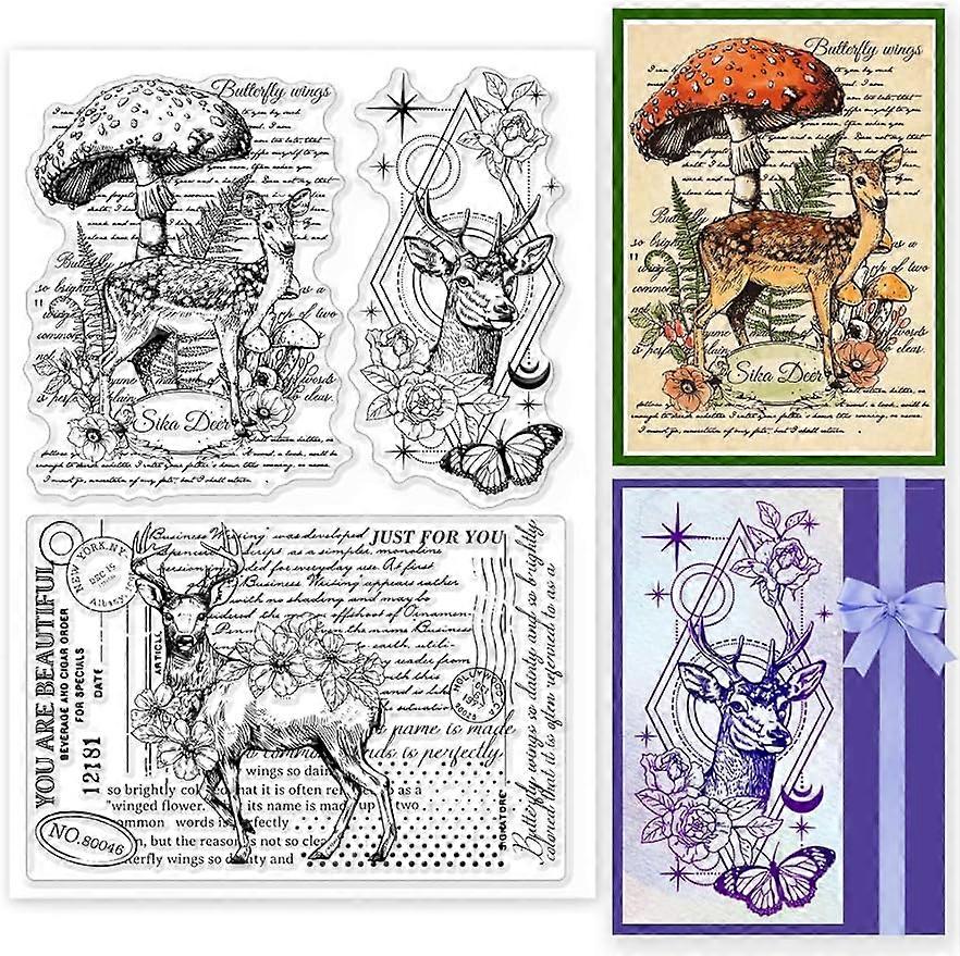 1Sheet Vintage Deer Background Silicone Clear Stamp Seals Transparent Stamps