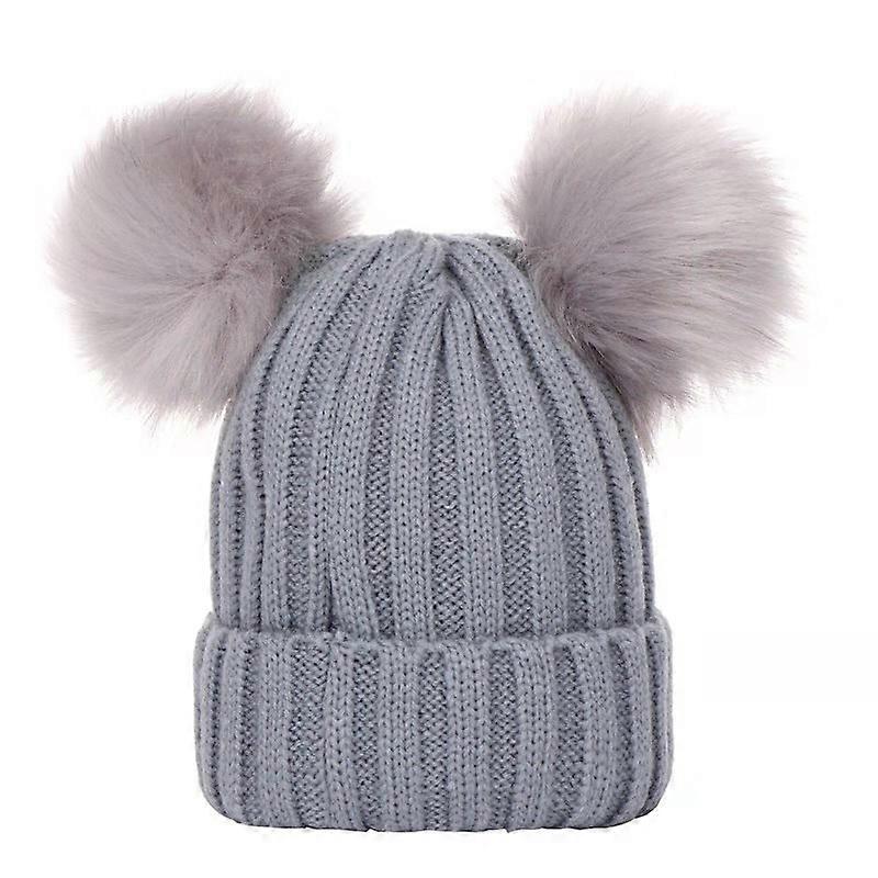 Parent-child fall/winter threaded baby pullover hat double wool ball knitted hat