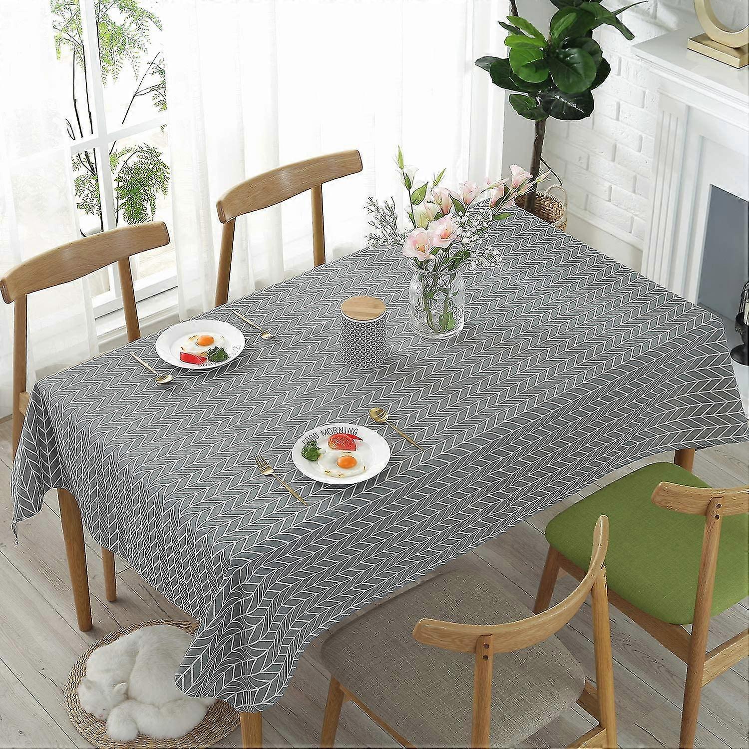 Tablecloth Rectangular Cotton Linen Tablecloths Arrow Pattern Dustproof Washable Tablecloth