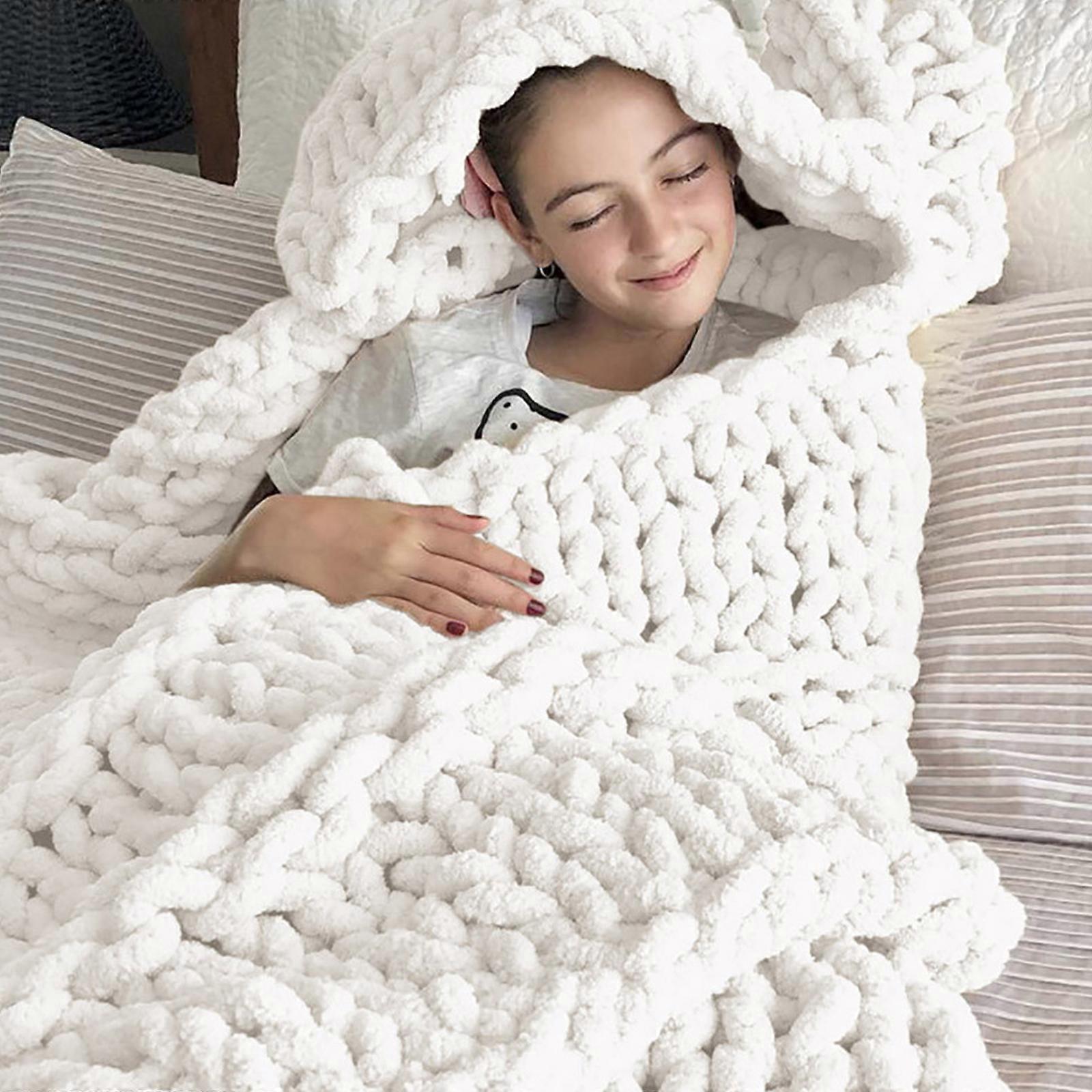 Thick Winter Warm Chunky Knit Blanket Chenille yarn Handmade Bulky