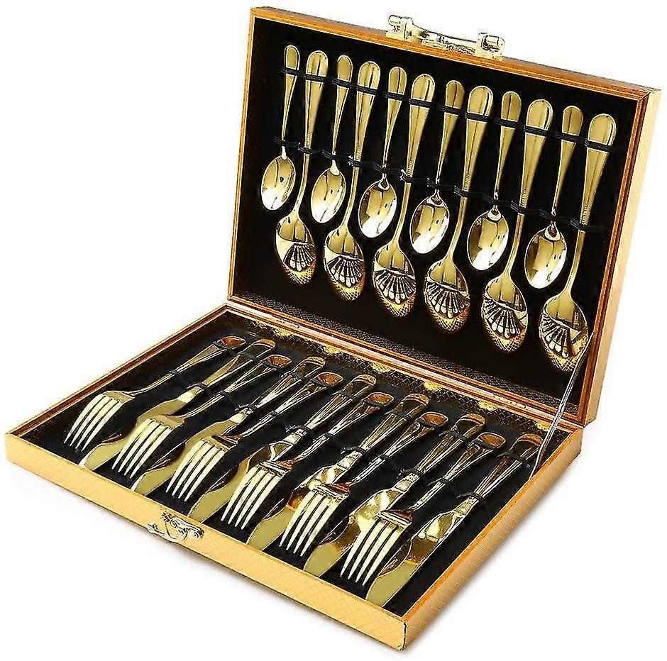 Cutlery Set Golden For 6 People, 24 Pieces Cutlery Set