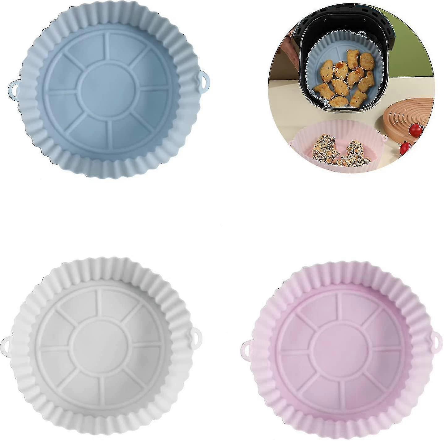 3 قطع مقلاة هوائية سيليكون وعاء، 7 بوصة قابلة لإعادة الاستخدام مقلاة هوائية مستديرة بطانات سيليكون للميكروويف، فرن