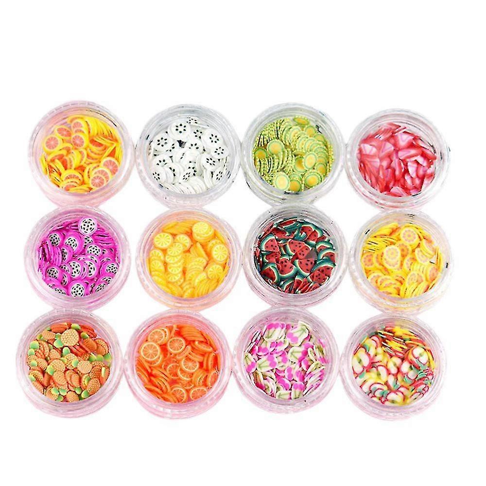 12 קופסאות פרי דפוס ציפורניים דקור אמנות פרוסות צבעוני Diy ציפורניים אמנות קישוט (צבע אקראי)