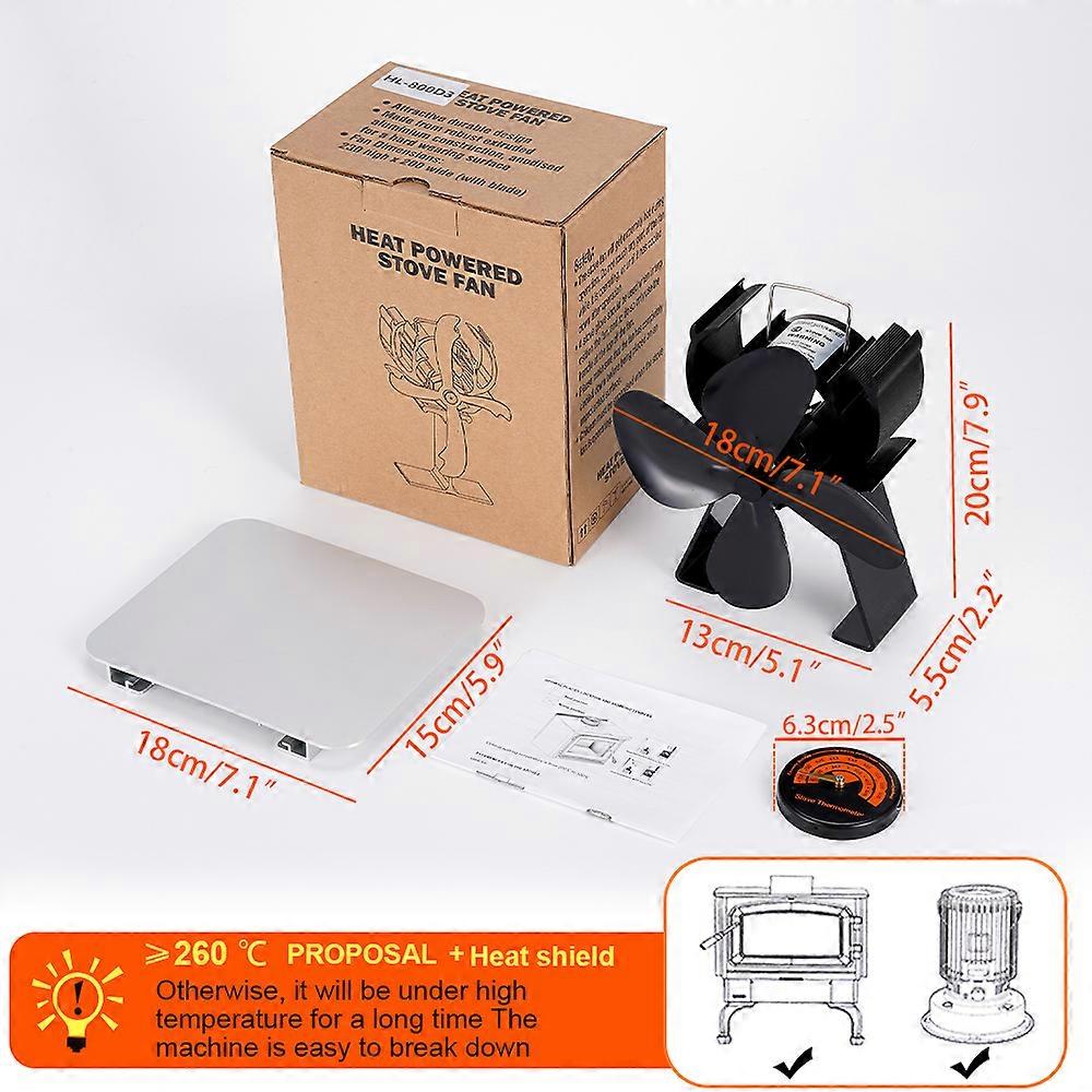Redkid 4 Blade Heat Powered Stove Fan Log Wood Burner Fireplace Fan Eco-friendly Quiet Winter Home H